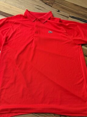 Lacoste Red Men's Sport Ultra Dry Polo with Green Crocodile Logo Size 7- XXL